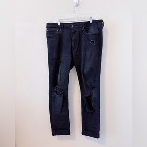 Express Stylish Black Distressed Men's Slim Jeans